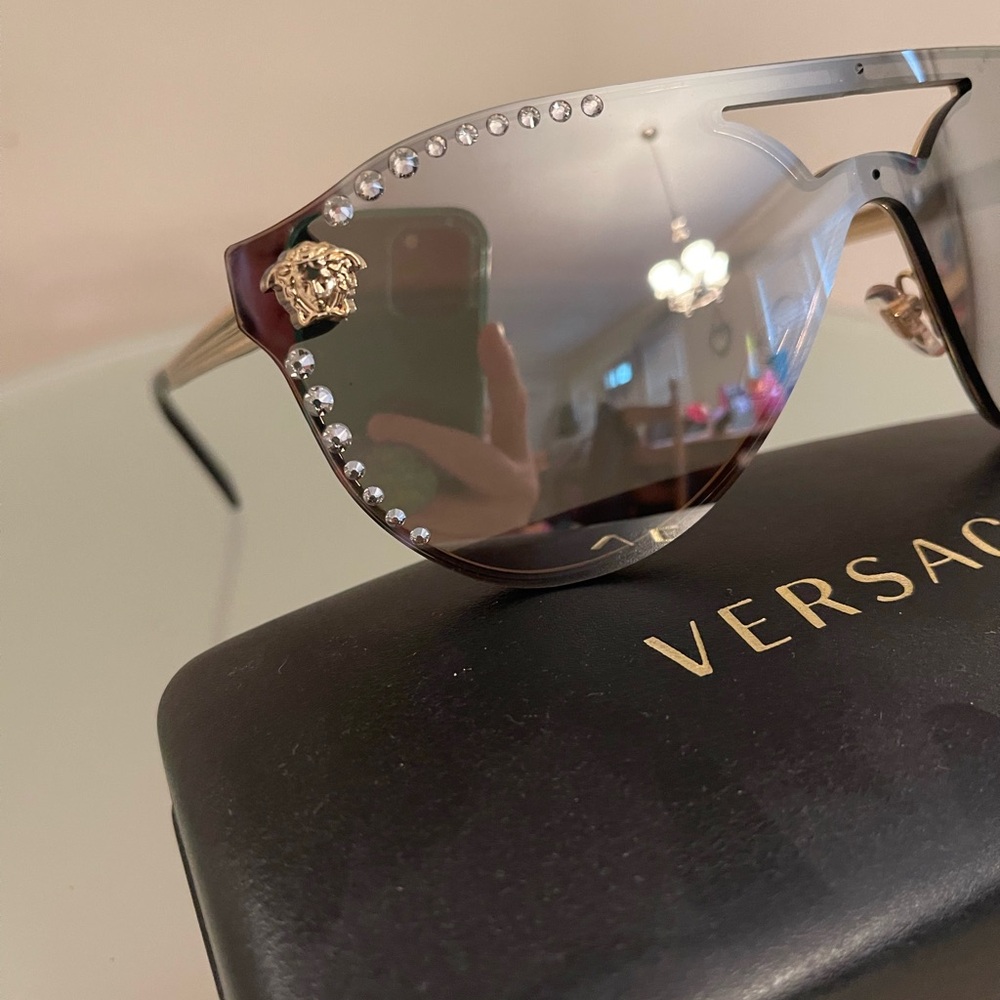 Versace Medusa 60mm Crystal Shield Sunglasses - Picture 2 of 4
